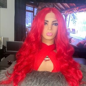 Vibrant Red Women's  pre parted lace Wig